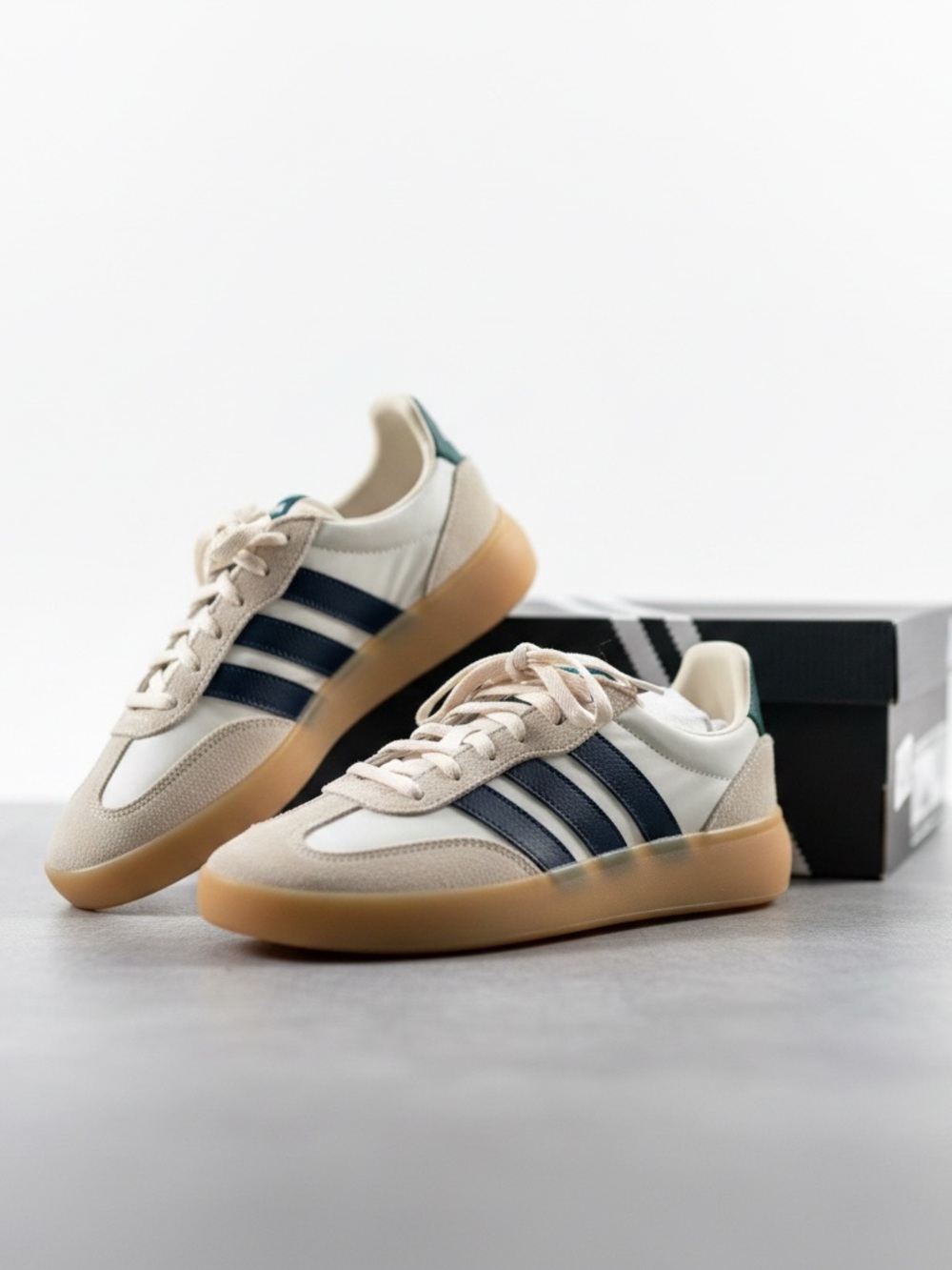 adidas Cream and Navy Retro Low-Top Sneakers with Gum Sole